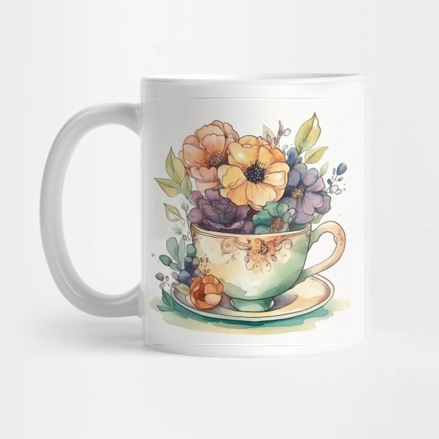 Whimsical Teacup With Flowers by get2create